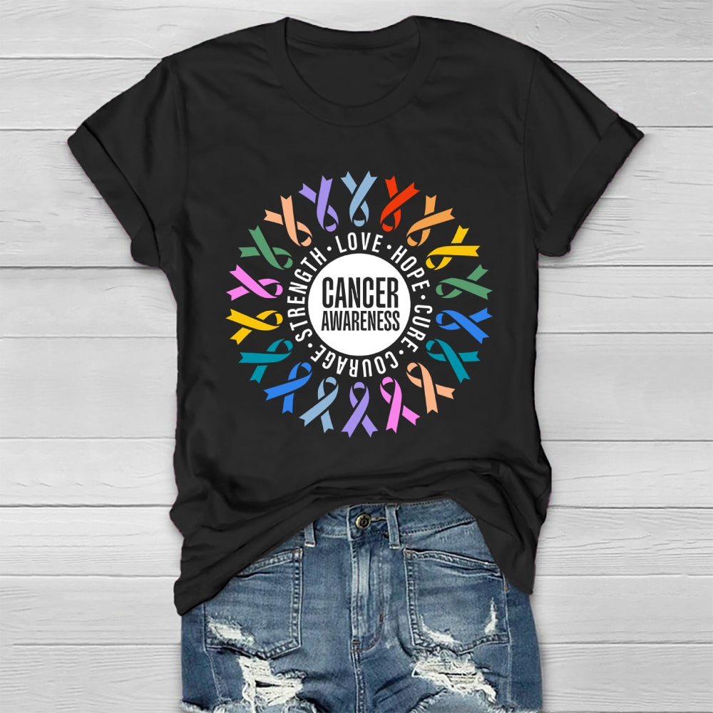Cancer Awareness Love Hope Cure Courage Strength Ribbon Healthwear T-shirt