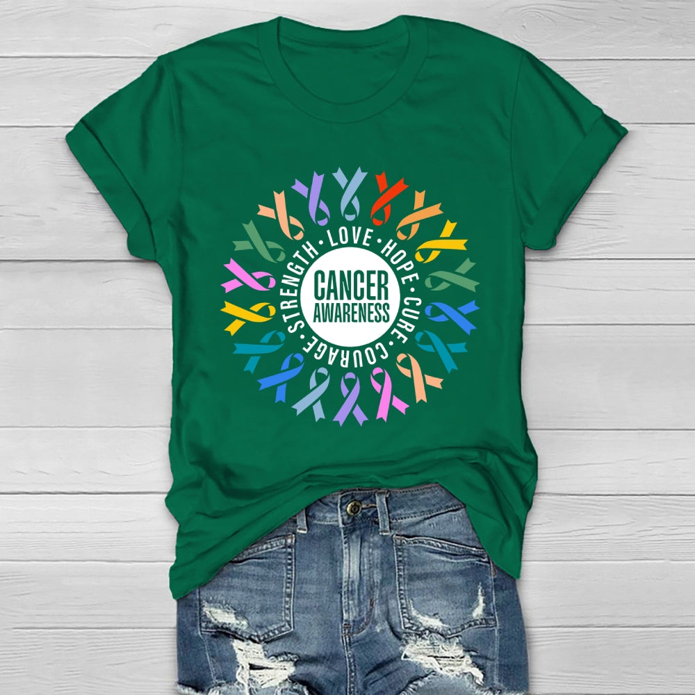 Cancer Awareness Love Hope Cure Courage Strength Ribbon Healthwear T-shirt
