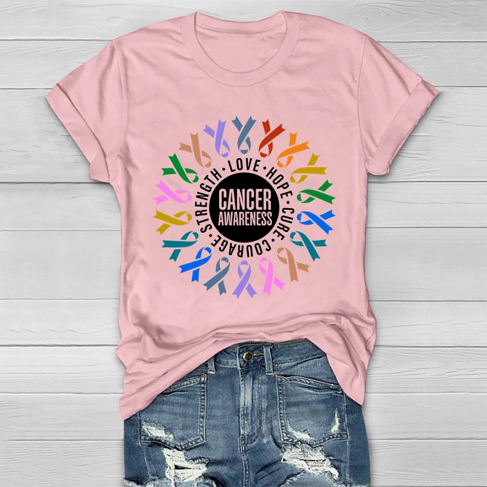 Cancer Awareness Love Hope Cure Courage Strength Ribbon Healthwear T-shirt