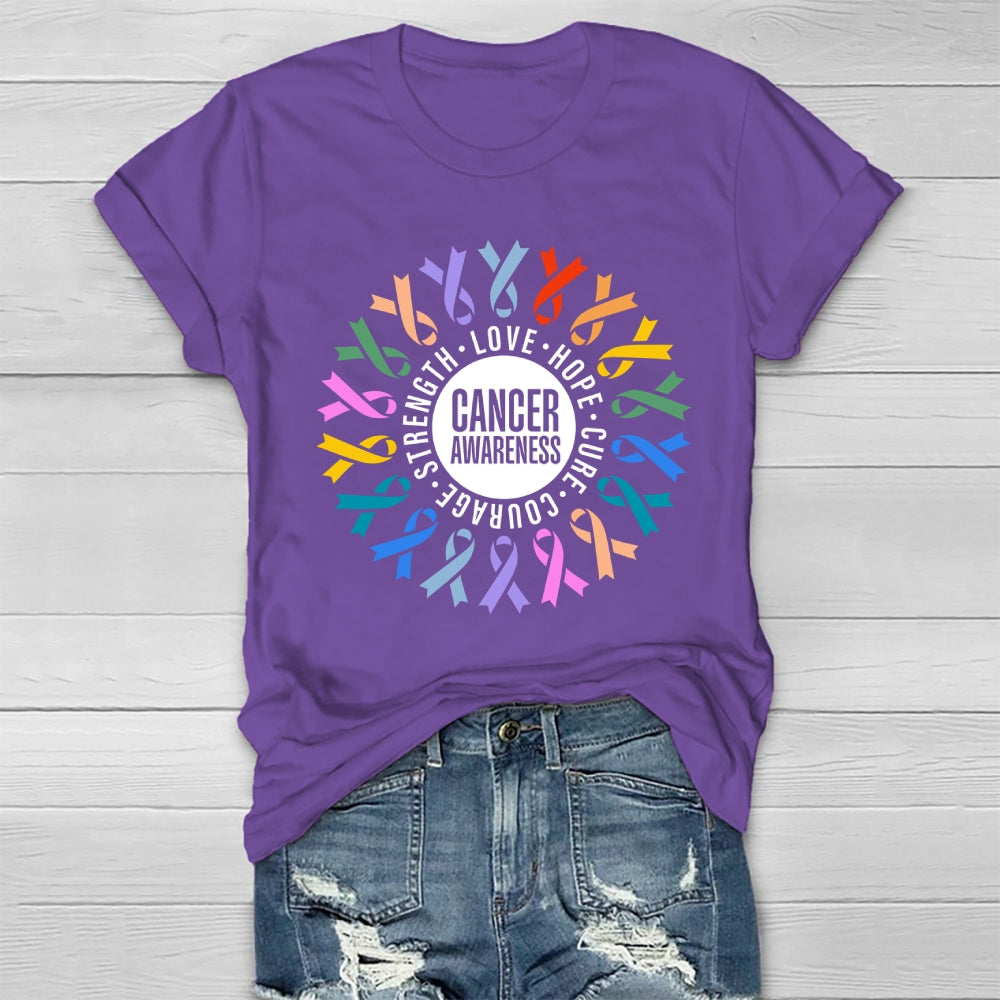Cancer Awareness Love Hope Cure Courage Strength Ribbon Healthwear T-shirt