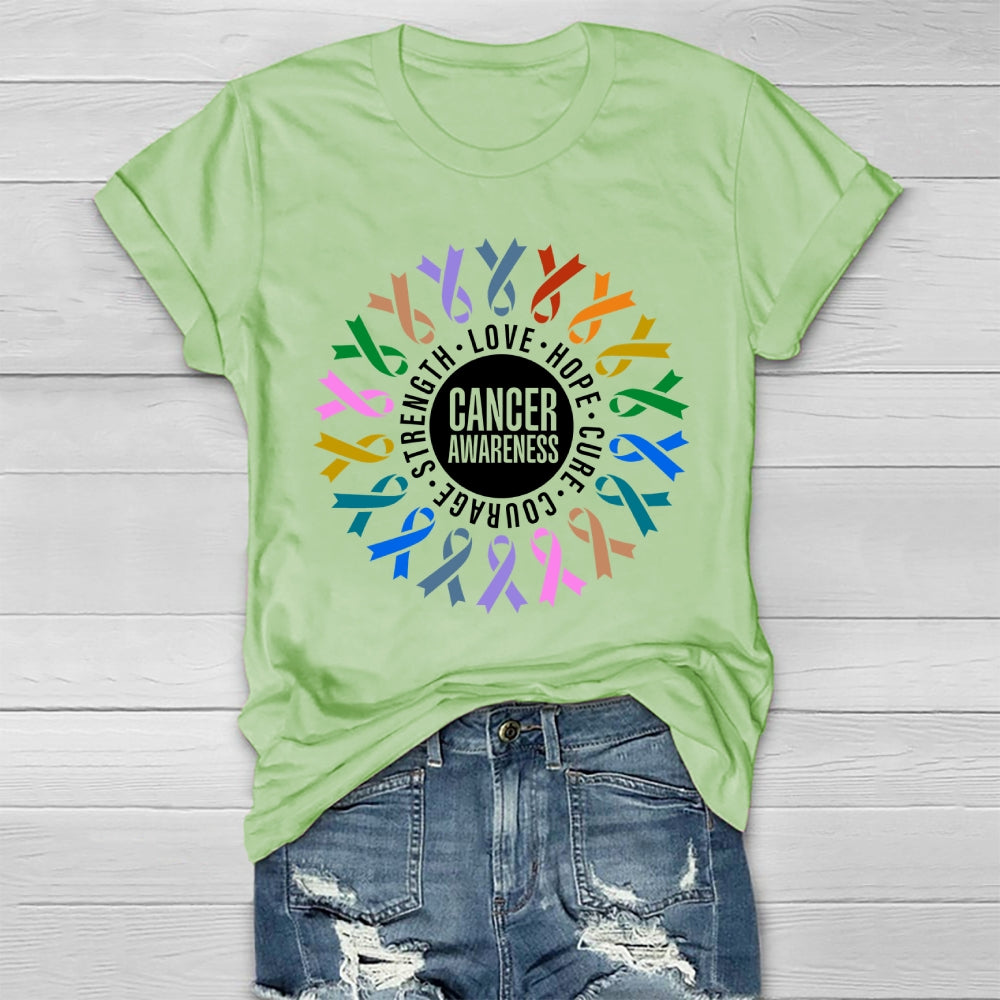 Cancer Awareness Love Hope Cure Courage Strength Ribbon Healthwear T-shirt
