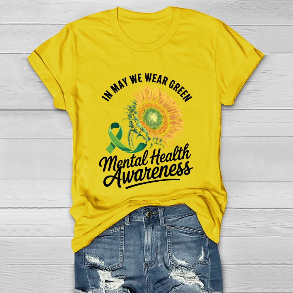 In May We Wear Green Mental Health Awareness Month Ribbon Healthwear T-shirt