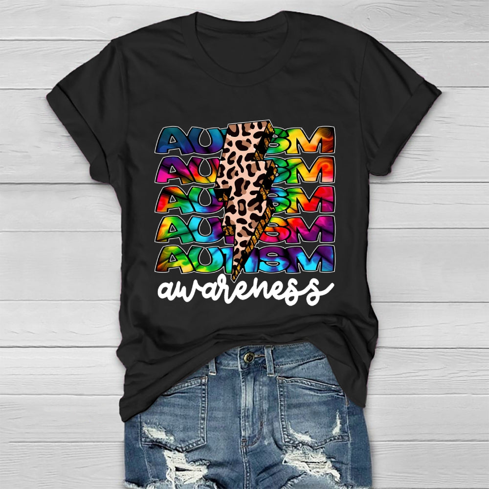 Autism Awareness Leopard Print Lightning Healthwear T-shirt