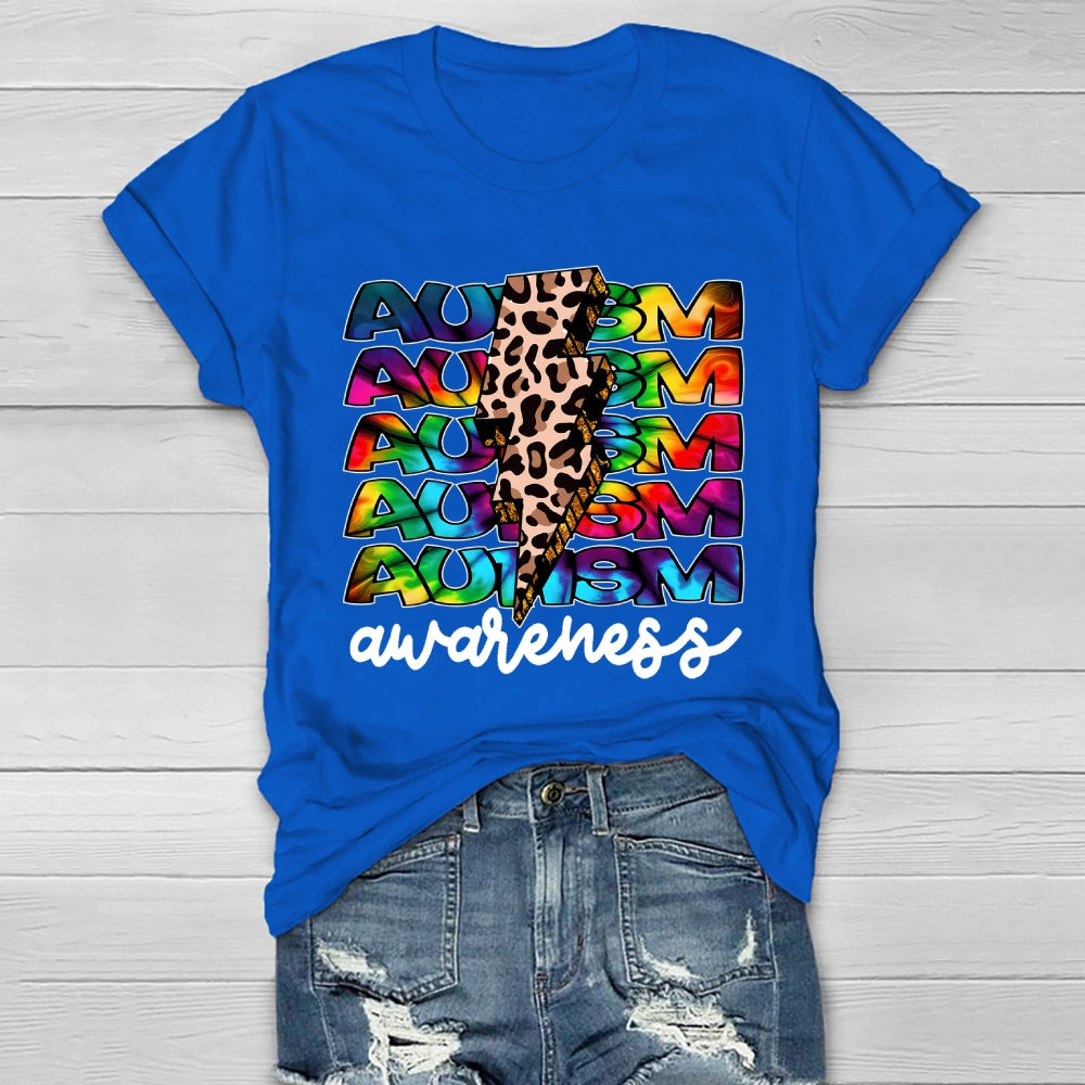 Autism Awareness Leopard Print Lightning Healthwear T-shirt