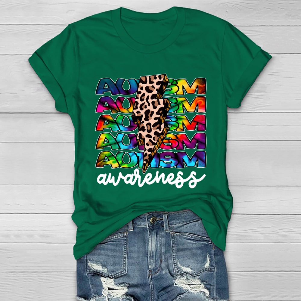 Autism Awareness Leopard Print Lightning Healthwear T-shirt