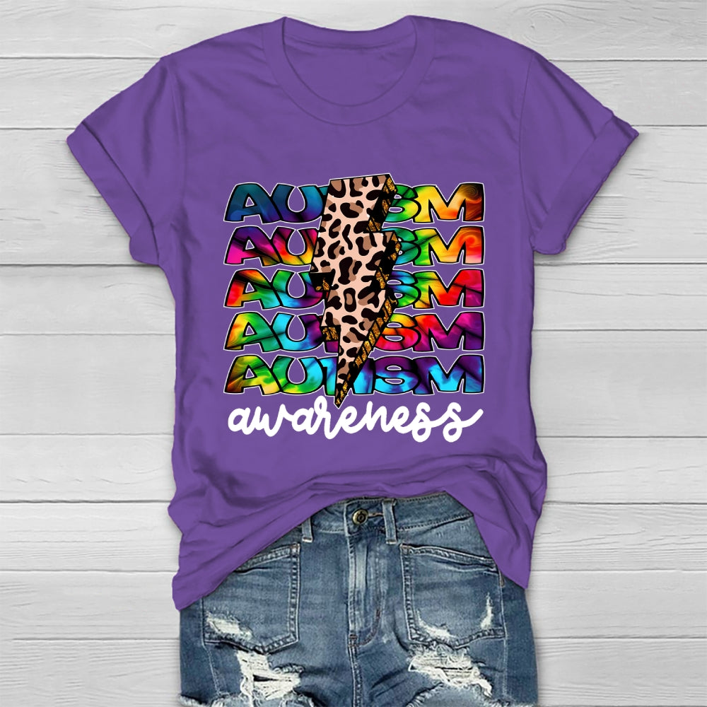 Autism Awareness Leopard Print Lightning Healthwear T-shirt