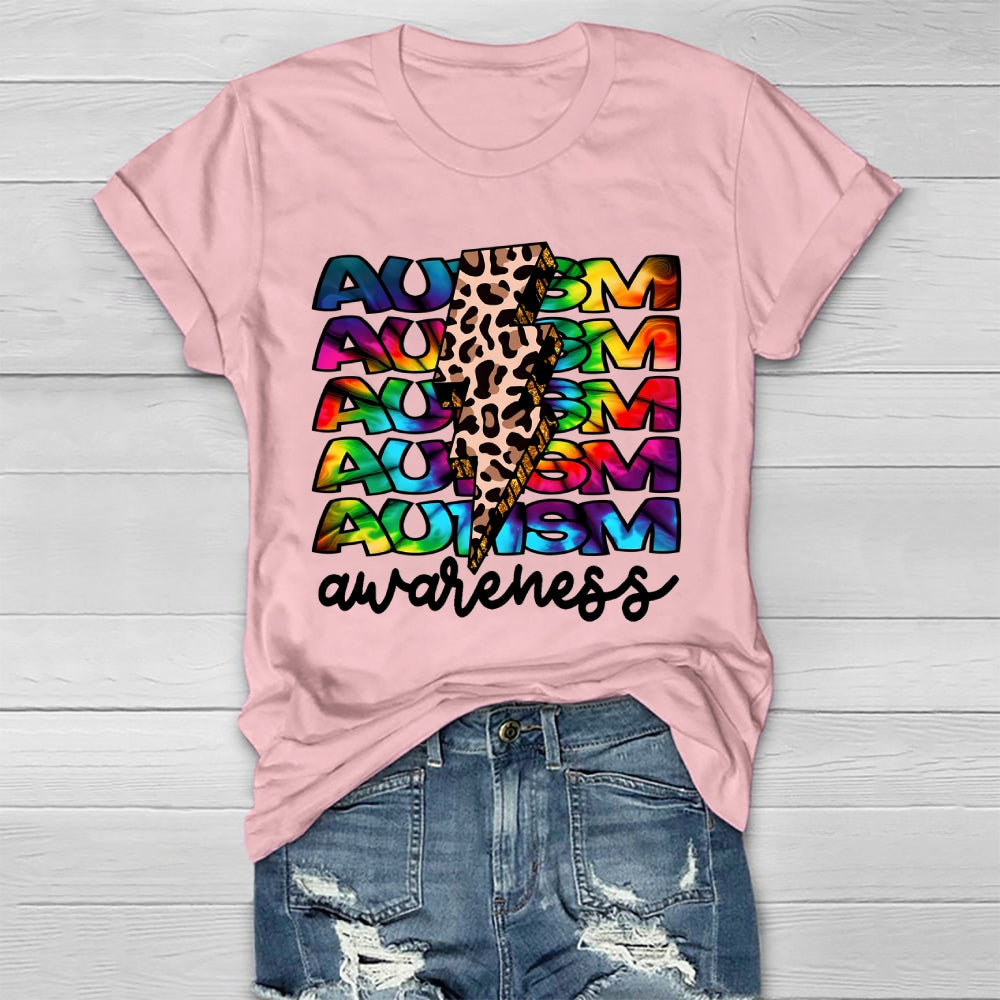 Autism Awareness Leopard Print Lightning Healthwear T-shirt