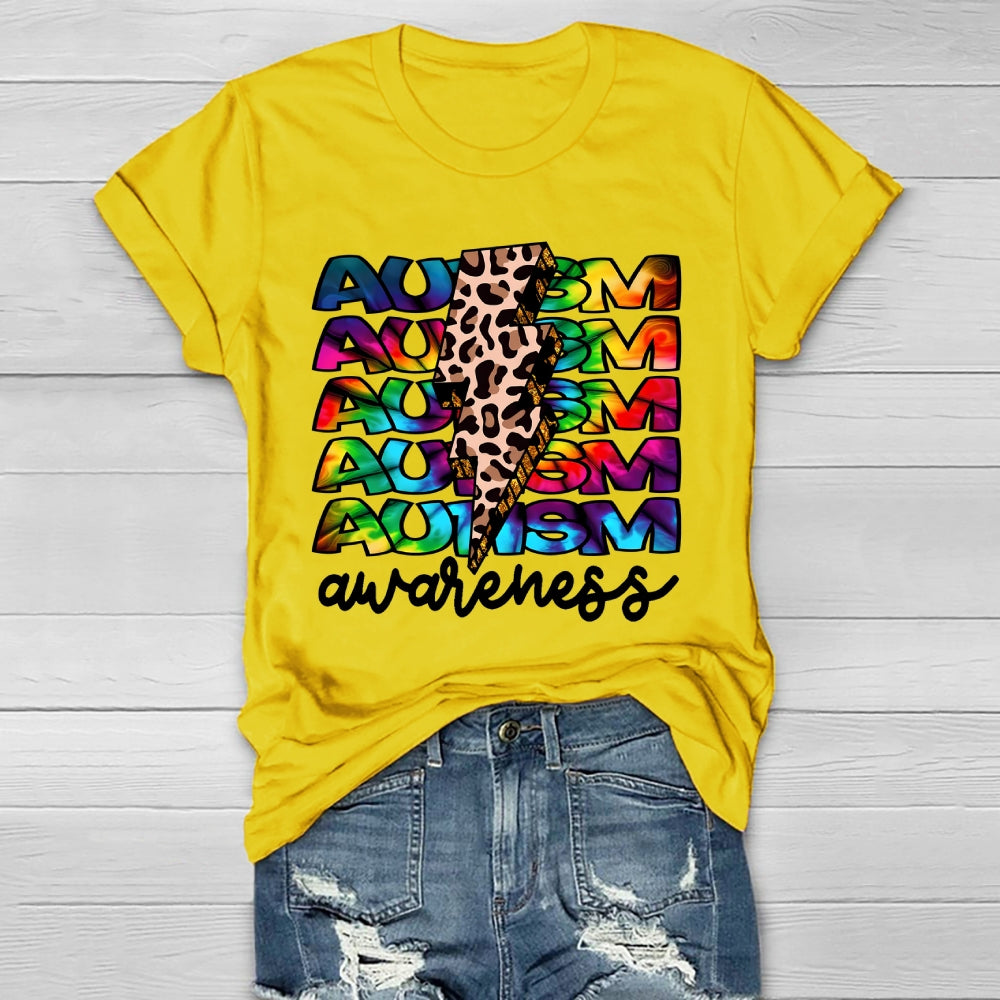 Autism Awareness Leopard Print Lightning Healthwear T-shirt