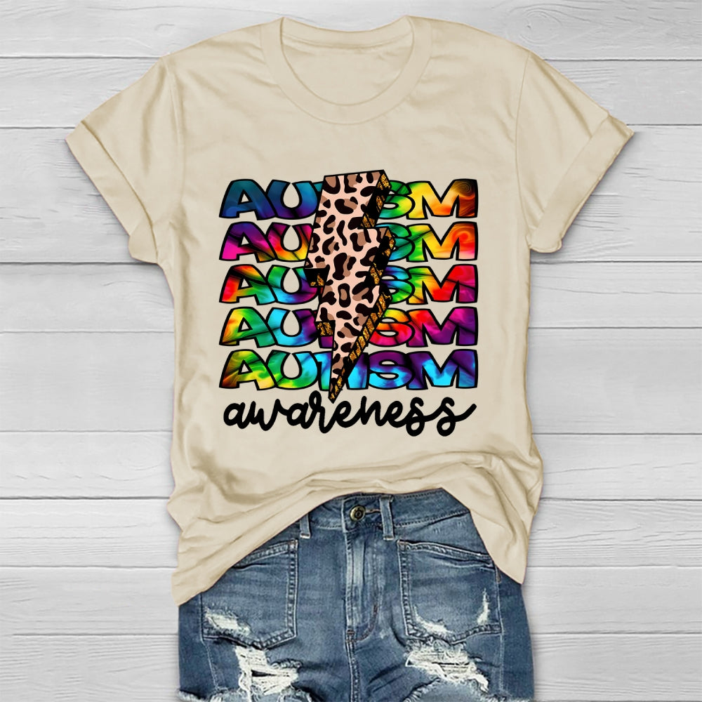 Autism Awareness Leopard Print Lightning Healthwear T-shirt