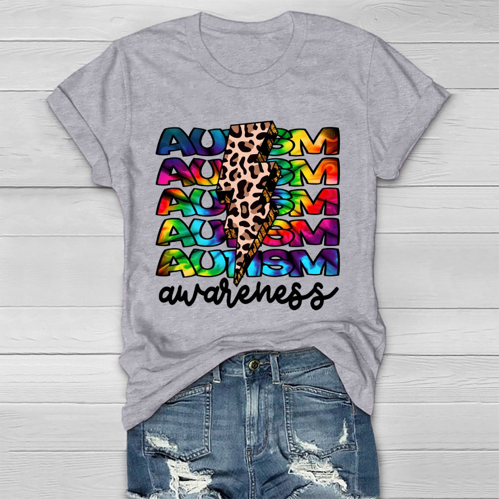 Autism Awareness Leopard Print Lightning Healthwear T-shirt