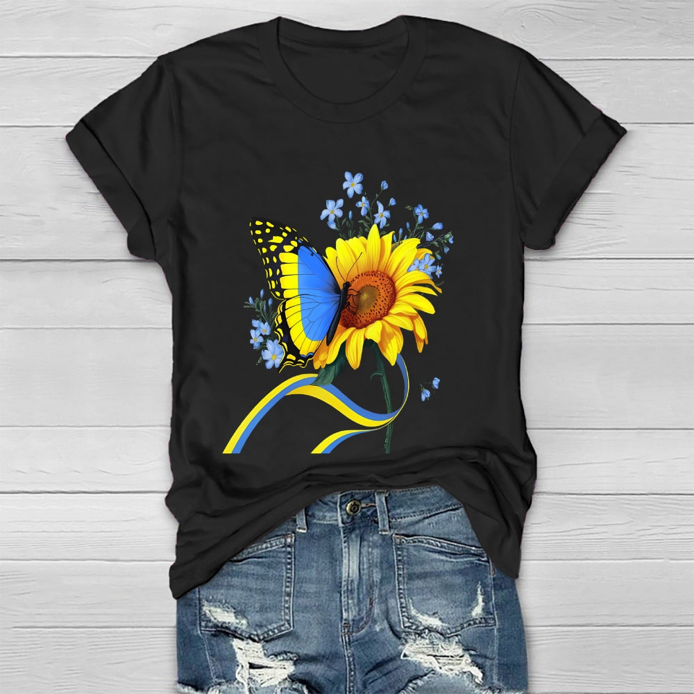 Yellow Blue Ribbon Butterfly Sunflower Healthwear T-shirt