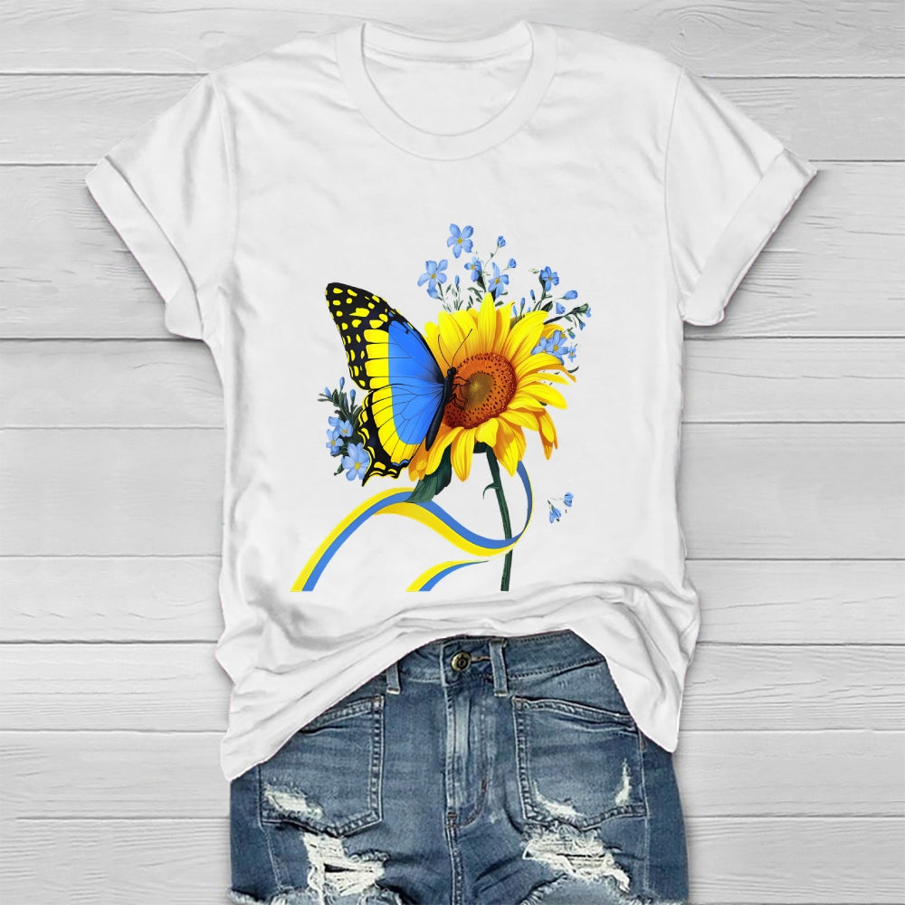 Yellow Blue Ribbon Butterfly Sunflower Healthwear T-shirt