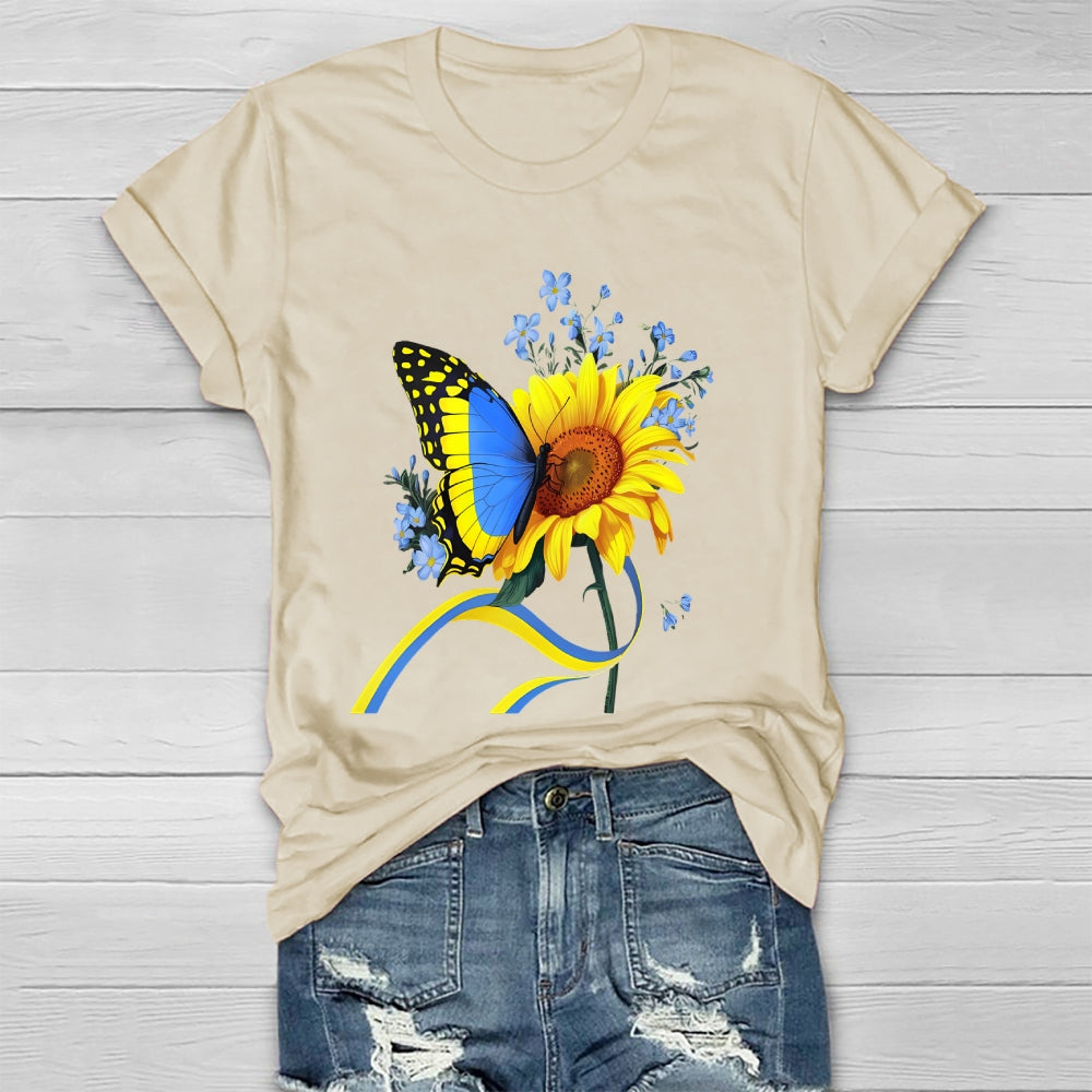 Yellow Blue Ribbon Butterfly Sunflower Healthwear T-shirt