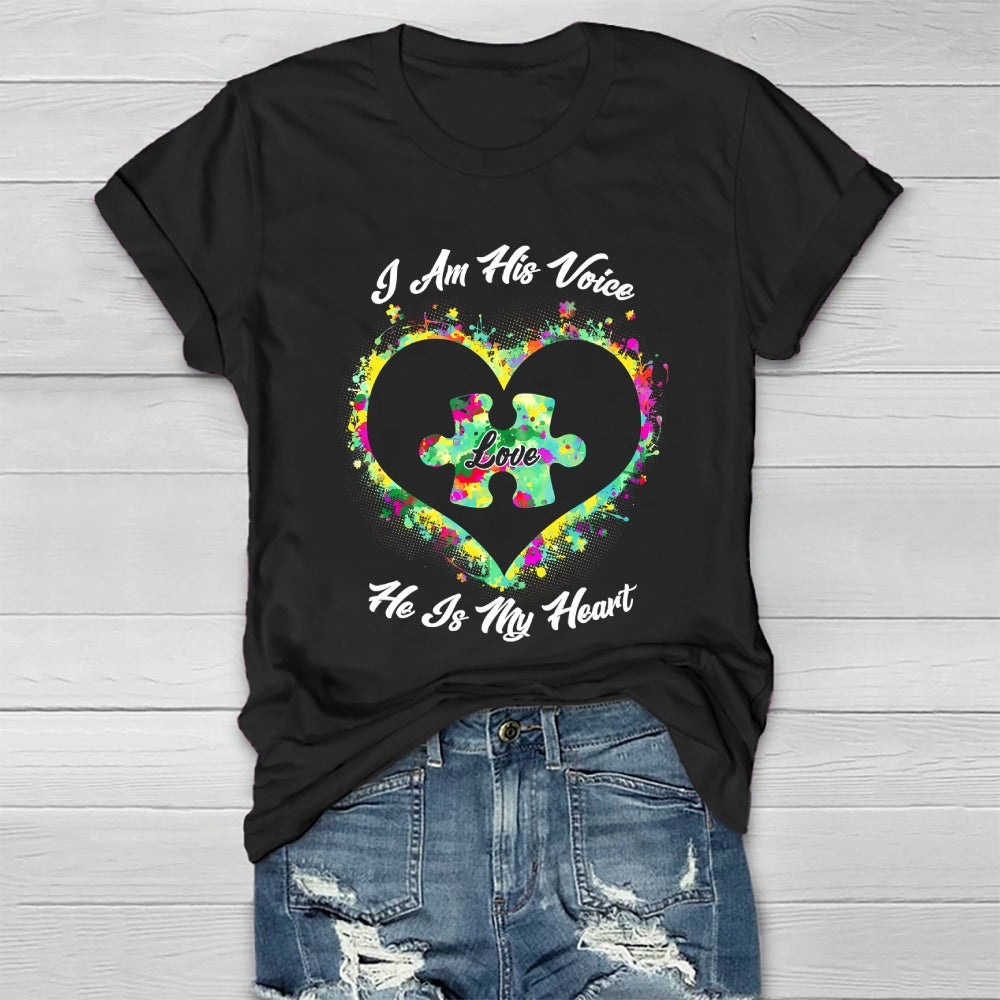 I Am His Voice He Is My Heart Autism Awareness Healthwear T-shirt