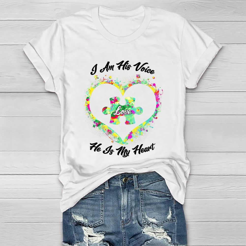 I Am His Voice He Is My Heart Autism Awareness Healthwear T-shirt