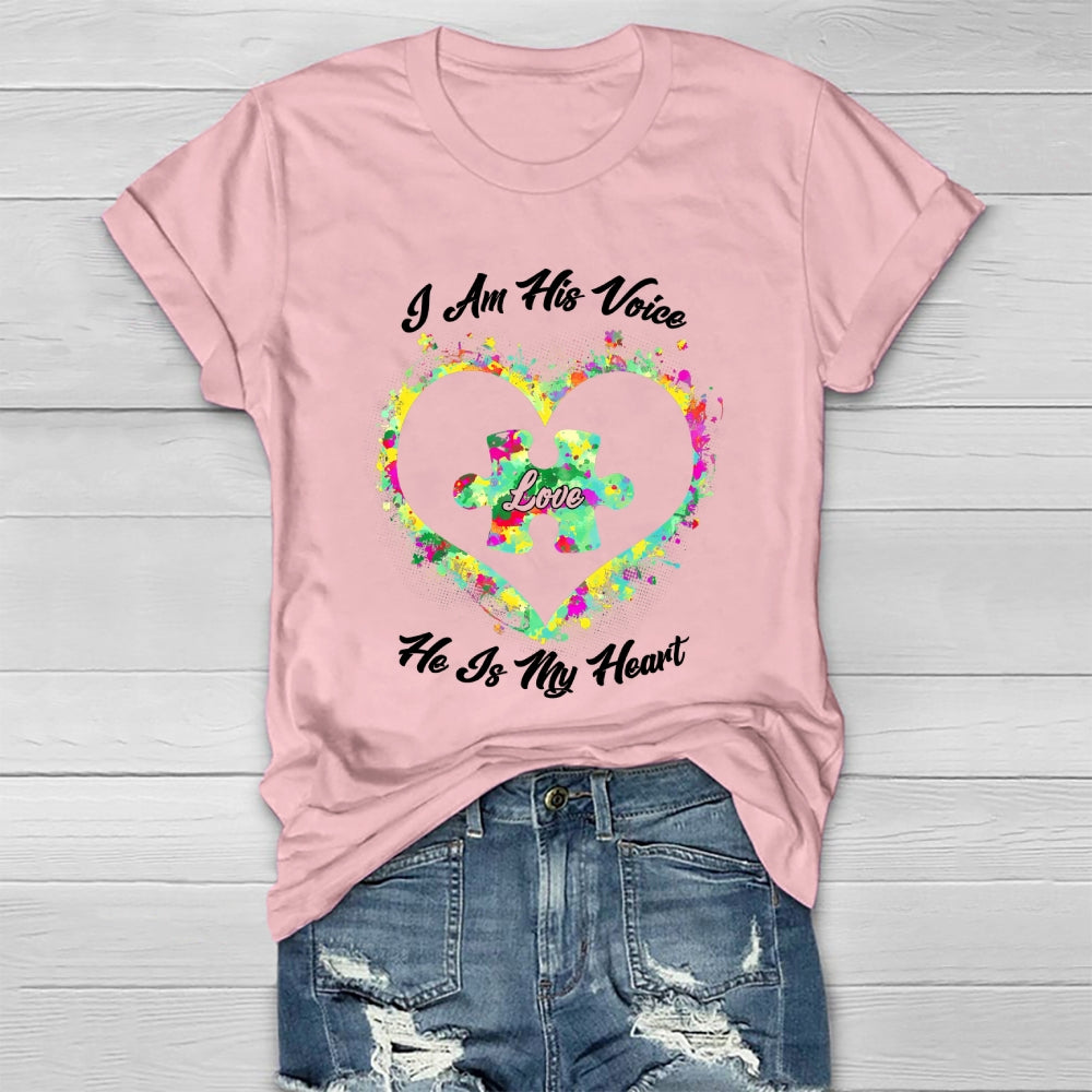I Am His Voice He Is My Heart Autism Awareness Healthwear T-shirt
