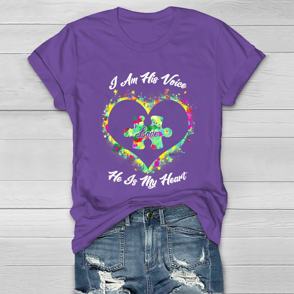 I Am His Voice He Is My Heart Autism Awareness Healthwear T-shirt