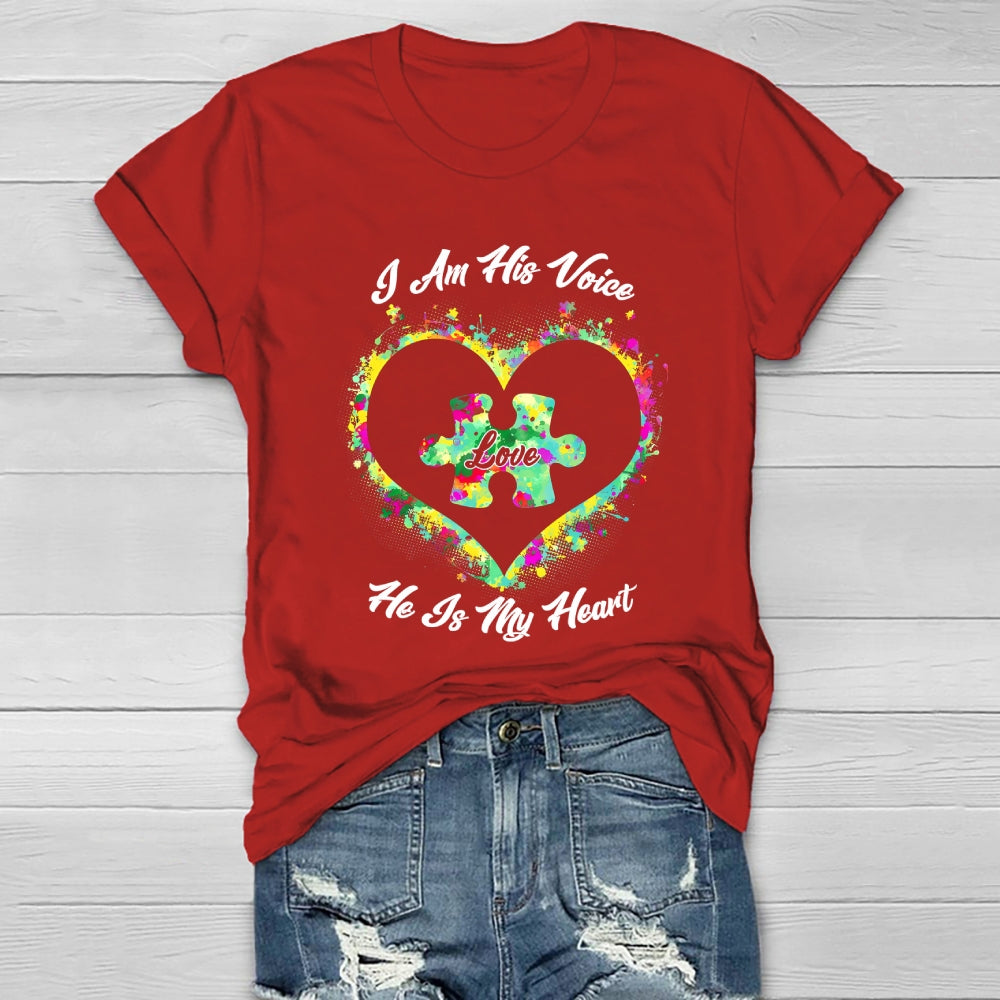 I Am His Voice He Is My Heart Autism Awareness Healthwear T-shirt