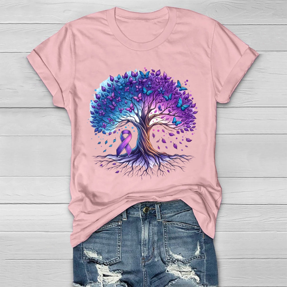 Teal Purple Ribbon Butterfly Tree Healthwear T-shirt