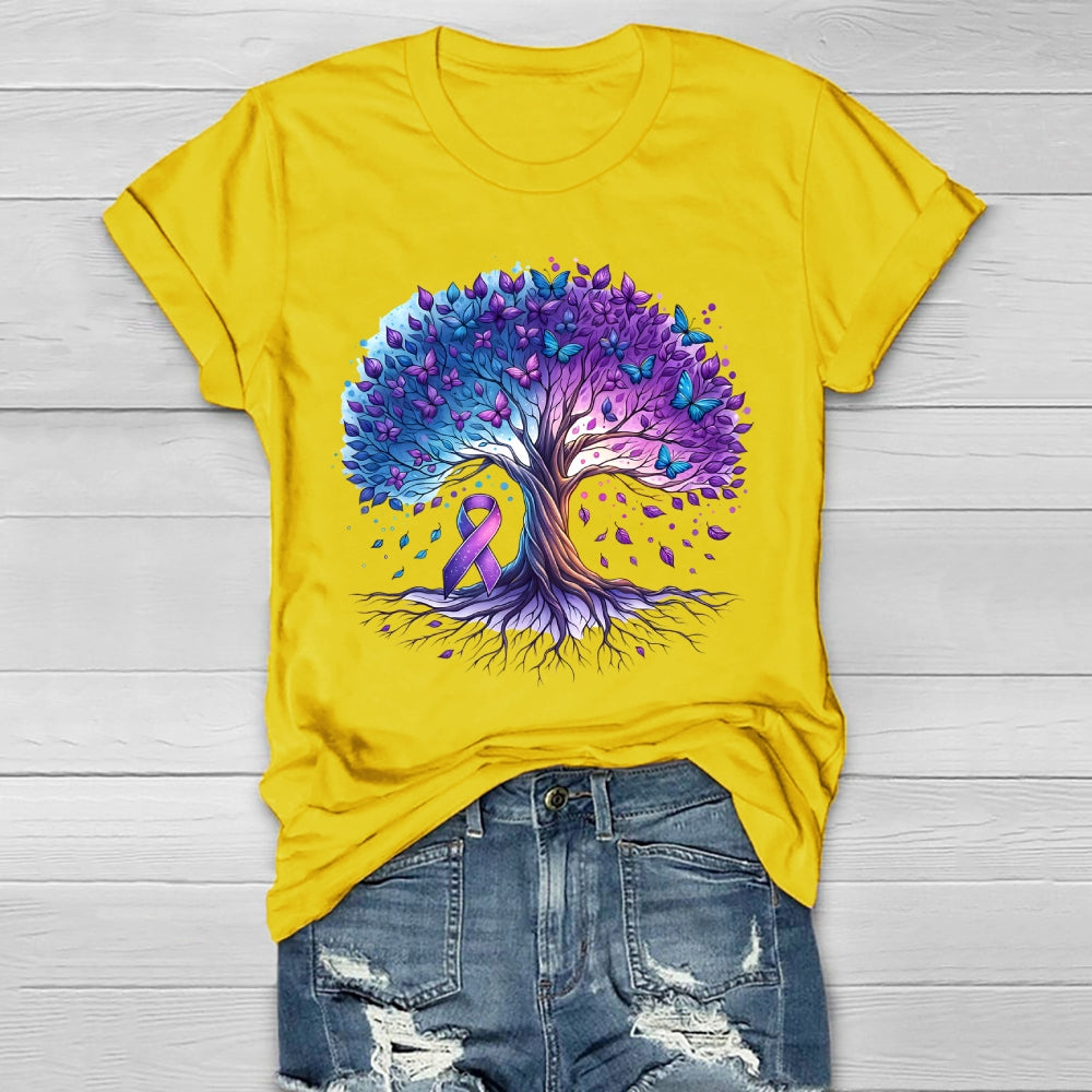 Teal Purple Ribbon Butterfly Tree Healthwear T-shirt