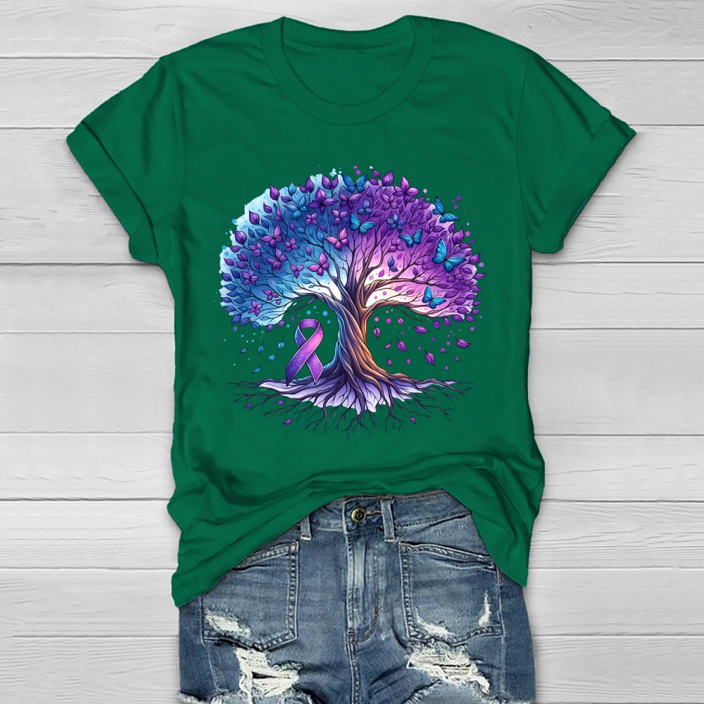 Teal Purple Ribbon Butterfly Tree Healthwear T-shirt