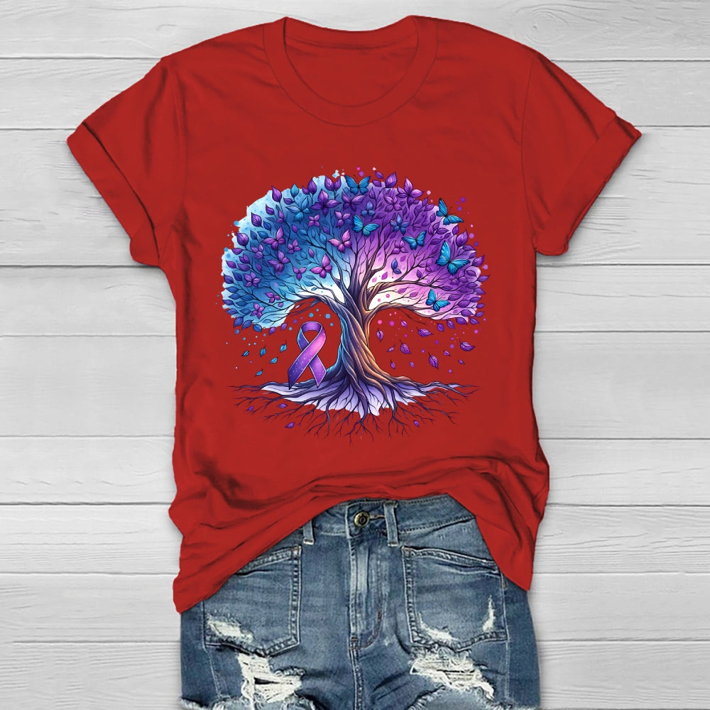 Teal Purple Ribbon Butterfly Tree Healthwear T-shirt
