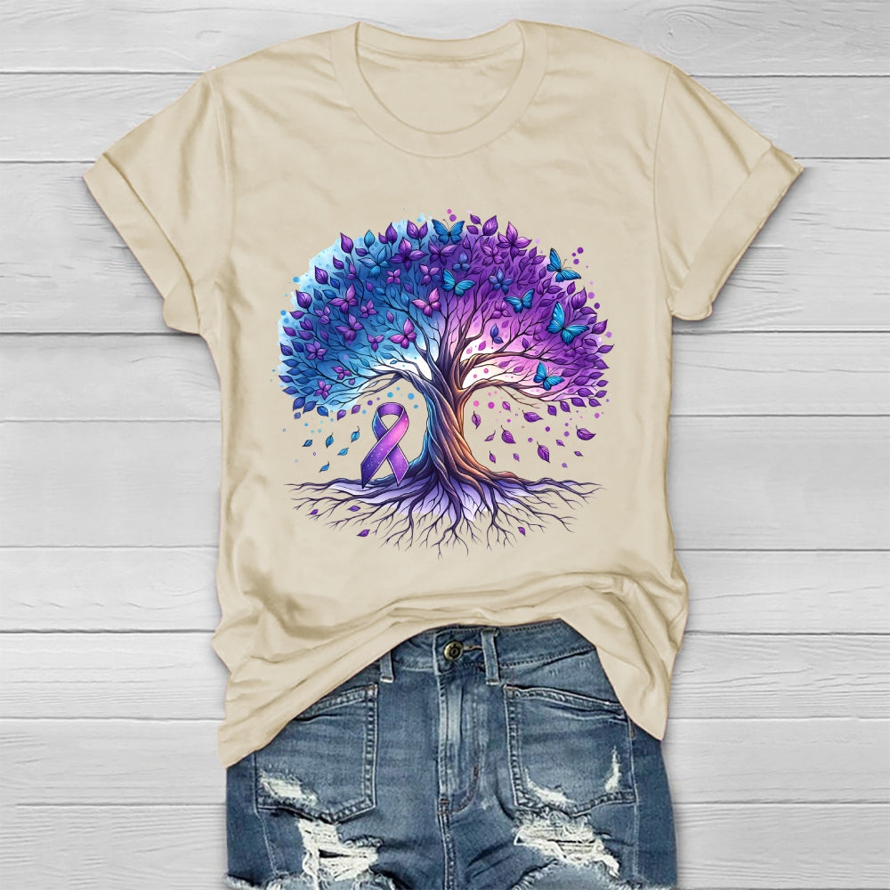 Teal Purple Ribbon Butterfly Tree Healthwear T-shirt