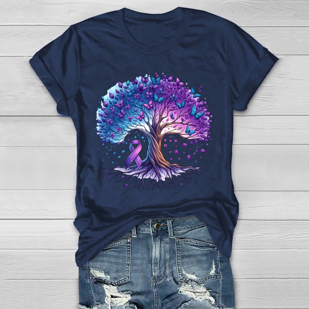 Teal Purple Ribbon Butterfly Tree Healthwear T-shirt