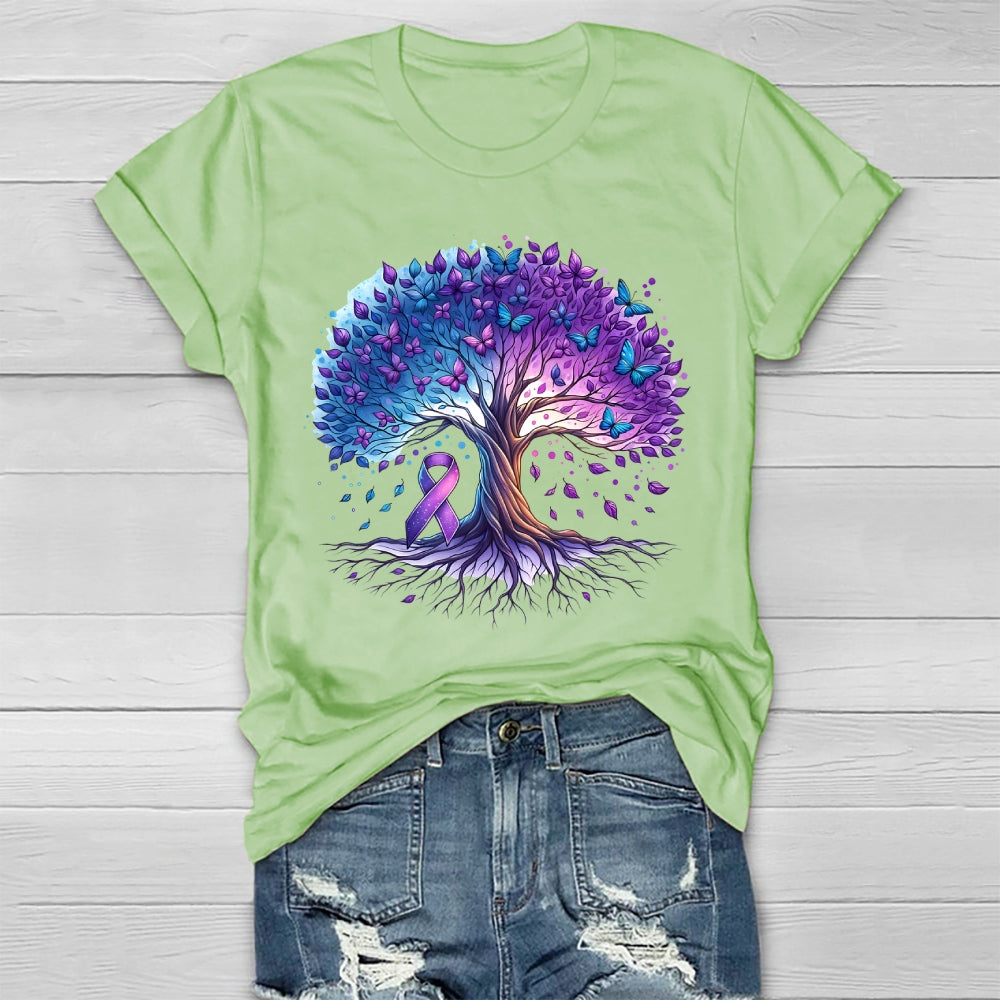 Teal Purple Ribbon Butterfly Tree Healthwear T-shirt