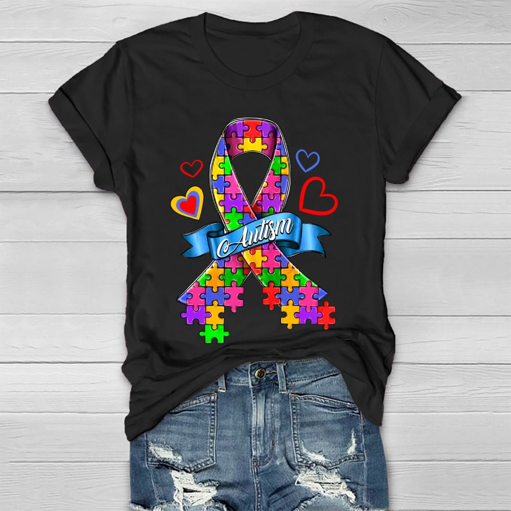 Autism Love Heart Puzzle Ribbon Healthwear T-shirt