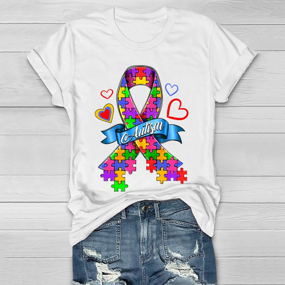 Autism Love Heart Puzzle Ribbon Healthwear T-shirt