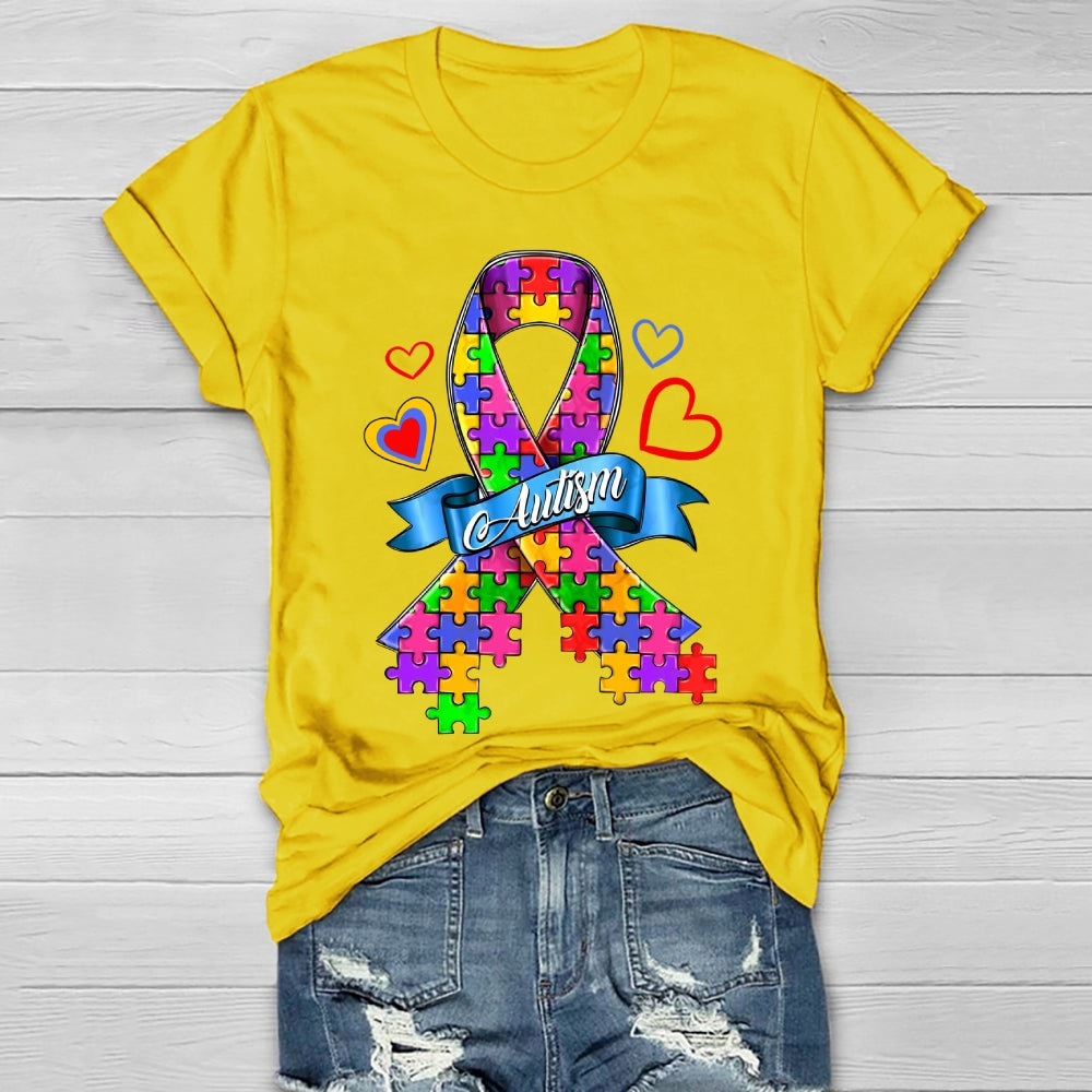 Autism Love Heart Puzzle Ribbon Healthwear T-shirt