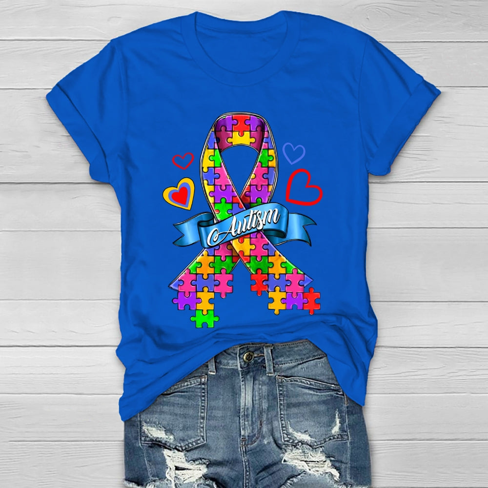 Autism Love Heart Puzzle Ribbon Healthwear T-shirt