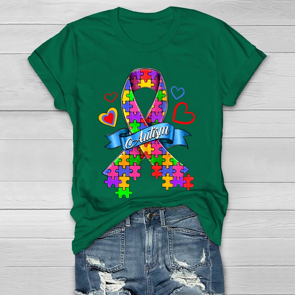 Autism Love Heart Puzzle Ribbon Healthwear T-shirt