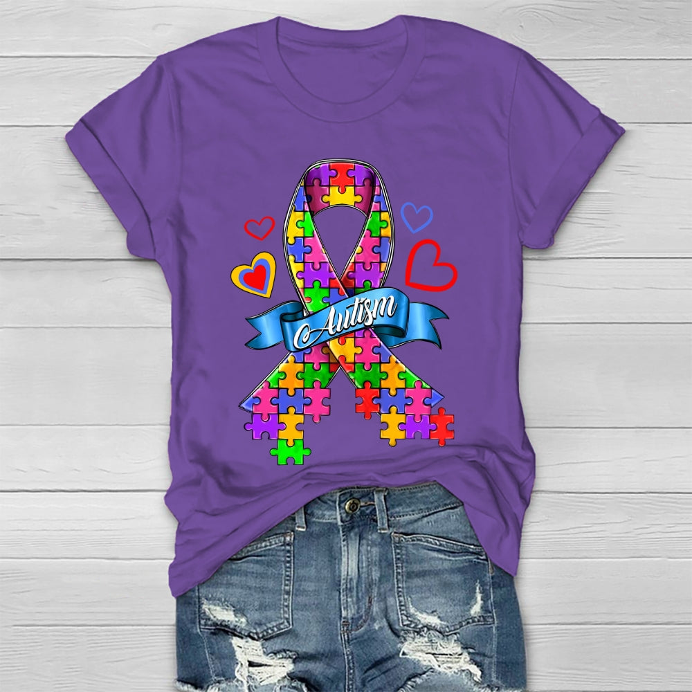 Autism Love Heart Puzzle Ribbon Healthwear T-shirt