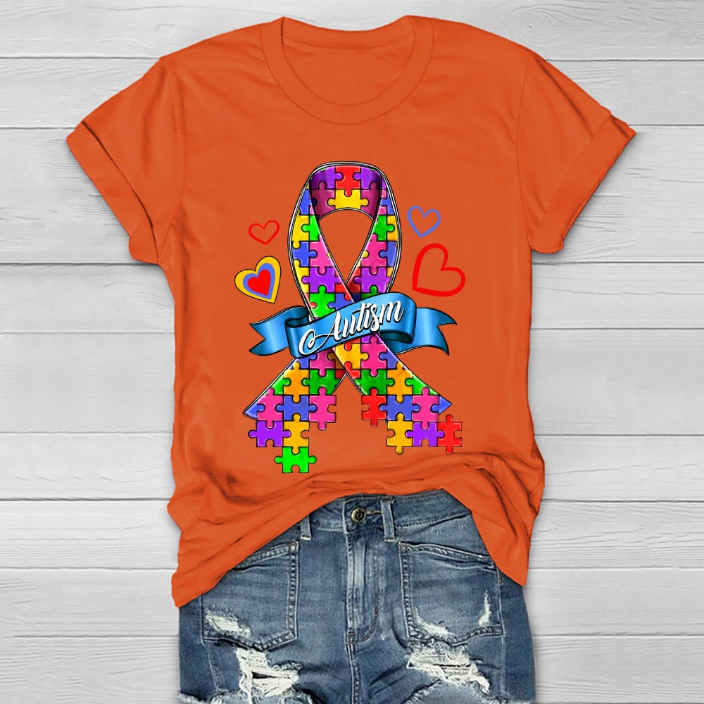 Autism Love Heart Puzzle Ribbon Healthwear T-shirt