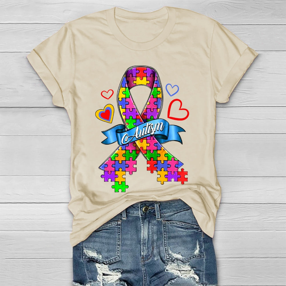 Autism Love Heart Puzzle Ribbon Healthwear T-shirt