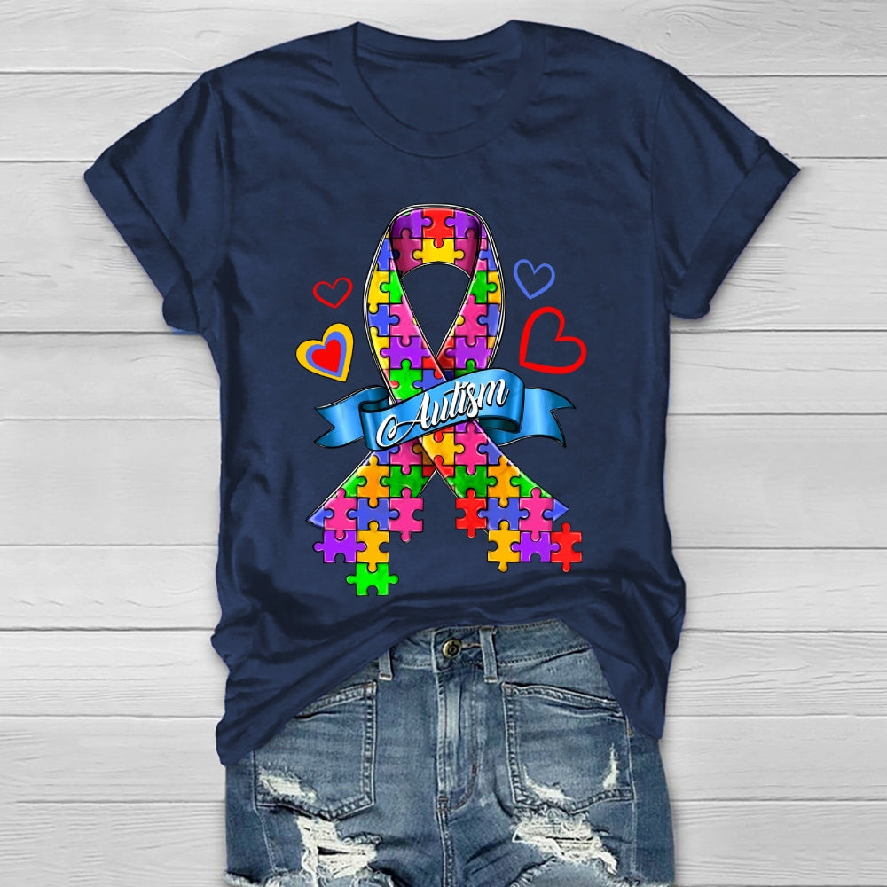 Autism Love Heart Puzzle Ribbon Healthwear T-shirt