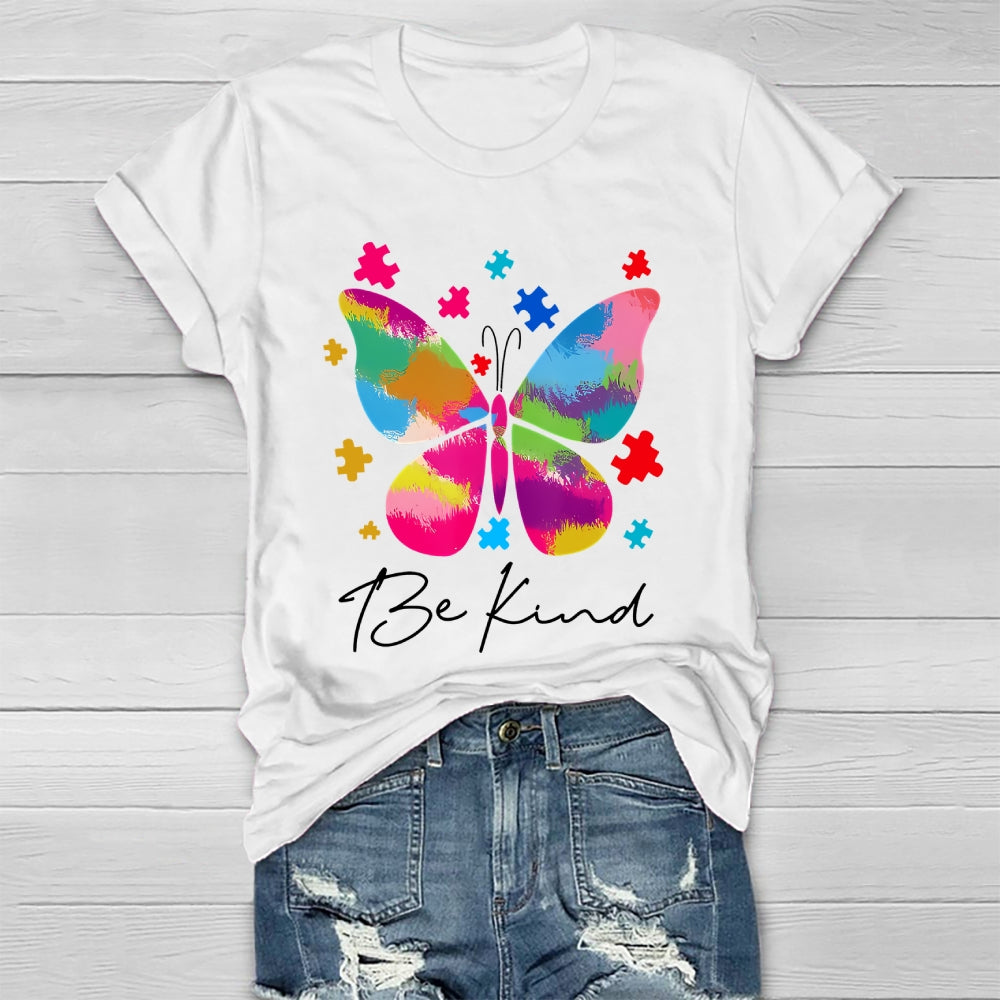 Be Kind Colorful Butterfly Puzzle Healthwear T-shirt
