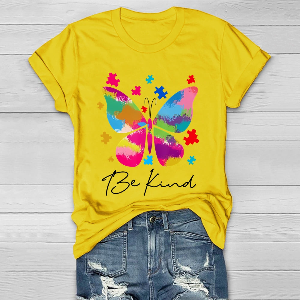 Be Kind Colorful Butterfly Puzzle Healthwear T-shirt