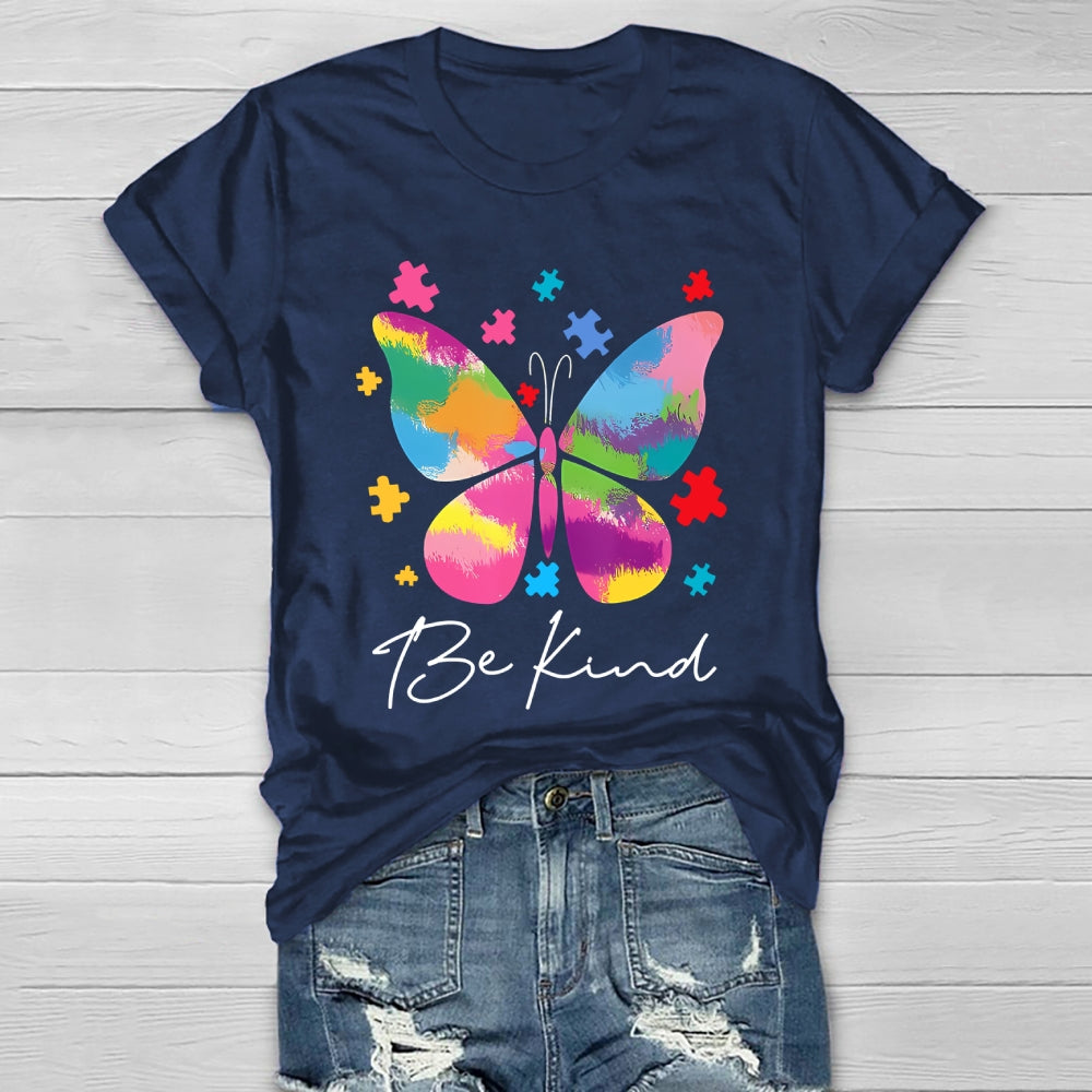 Be Kind Colorful Butterfly Puzzle Healthwear T-shirt