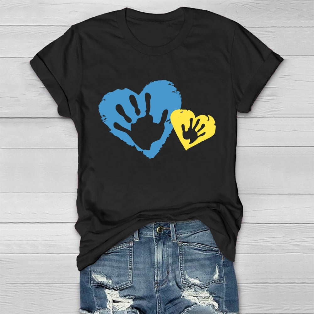 Yellow Blue Heart Handprint Healthwear T-shirt
