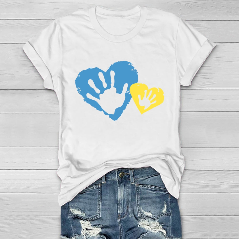 Yellow Blue Heart Handprint Healthwear T-shirt