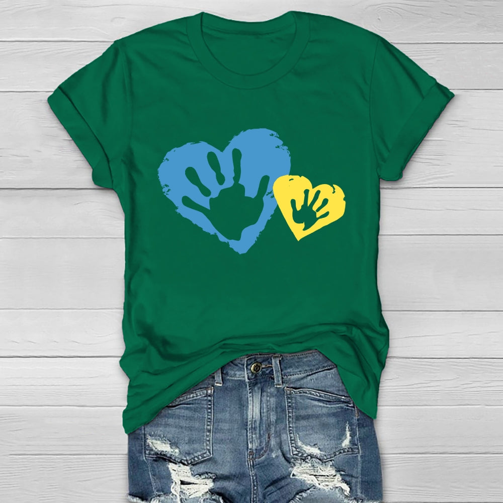 Yellow Blue Heart Handprint Healthwear T-shirt