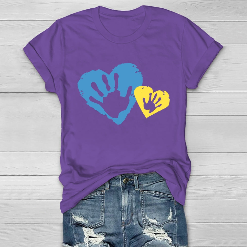Yellow Blue Heart Handprint Healthwear T-shirt