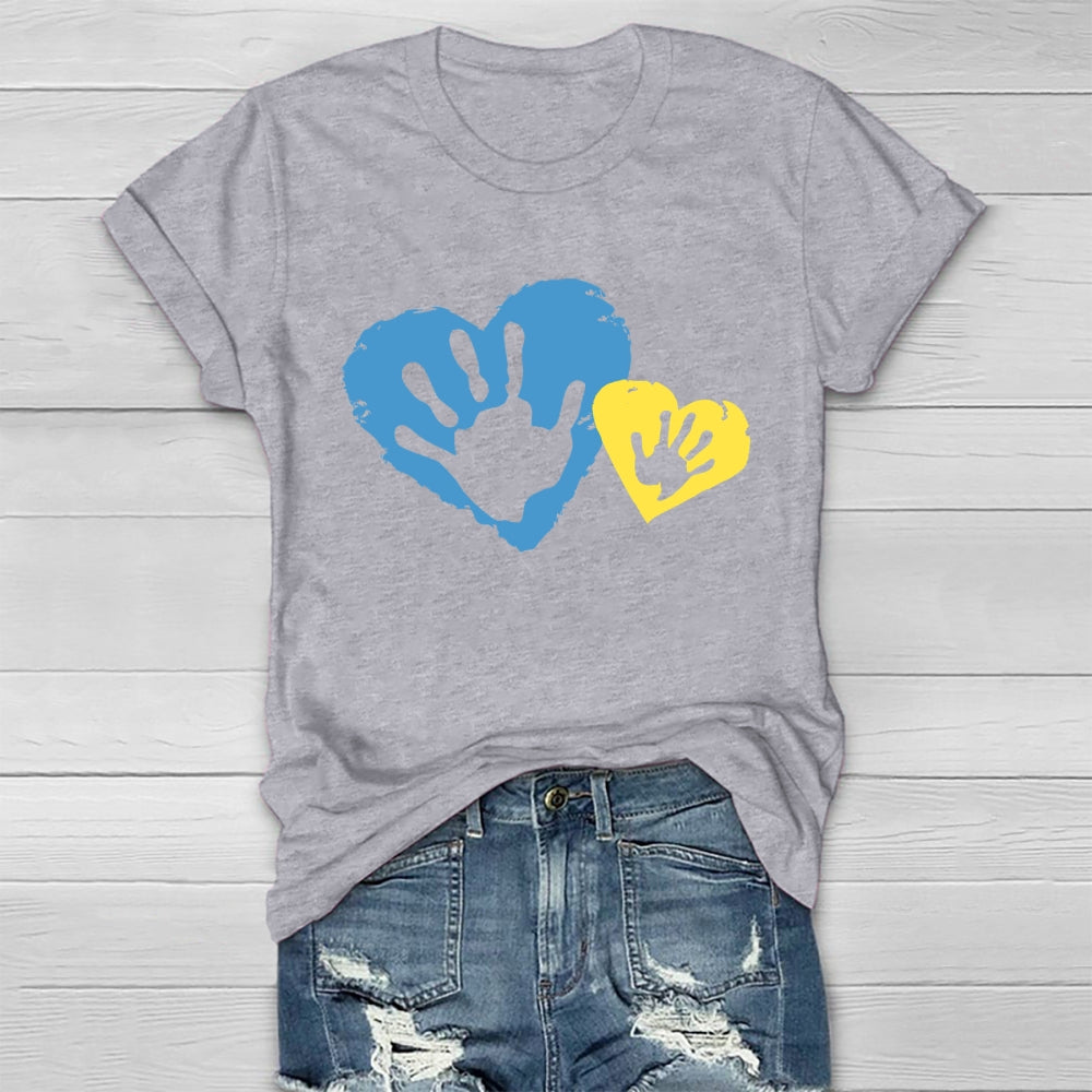 Yellow Blue Heart Handprint Healthwear T-shirt