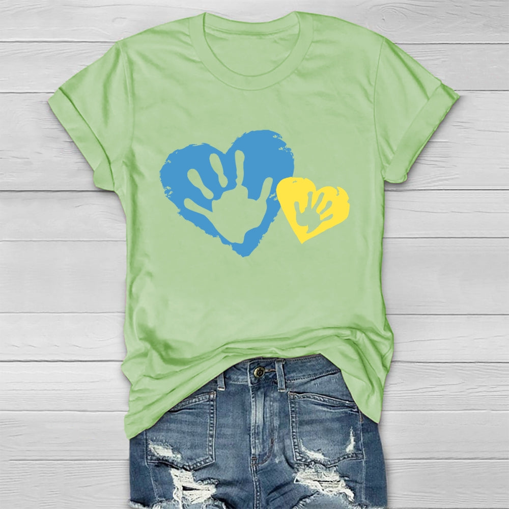 Yellow Blue Heart Handprint Healthwear T-shirt