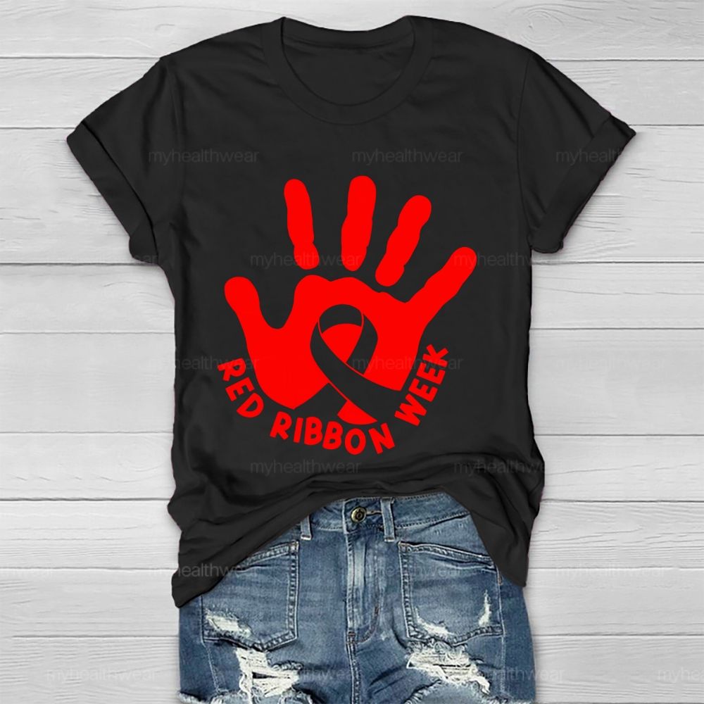 Red Ribbon Week Handprint Healthwear T-shirt