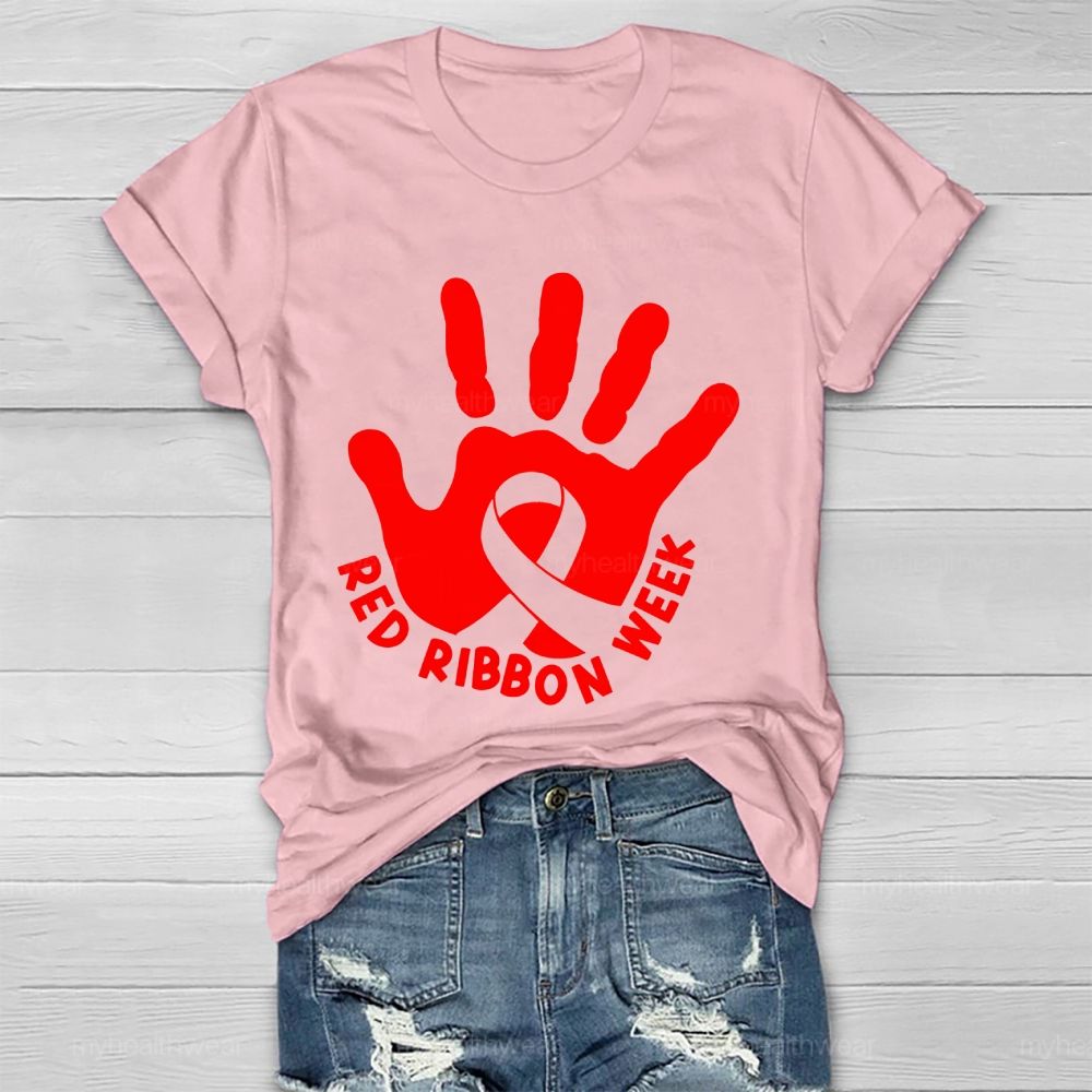 Red Ribbon Week Handprint Healthwear T-shirt