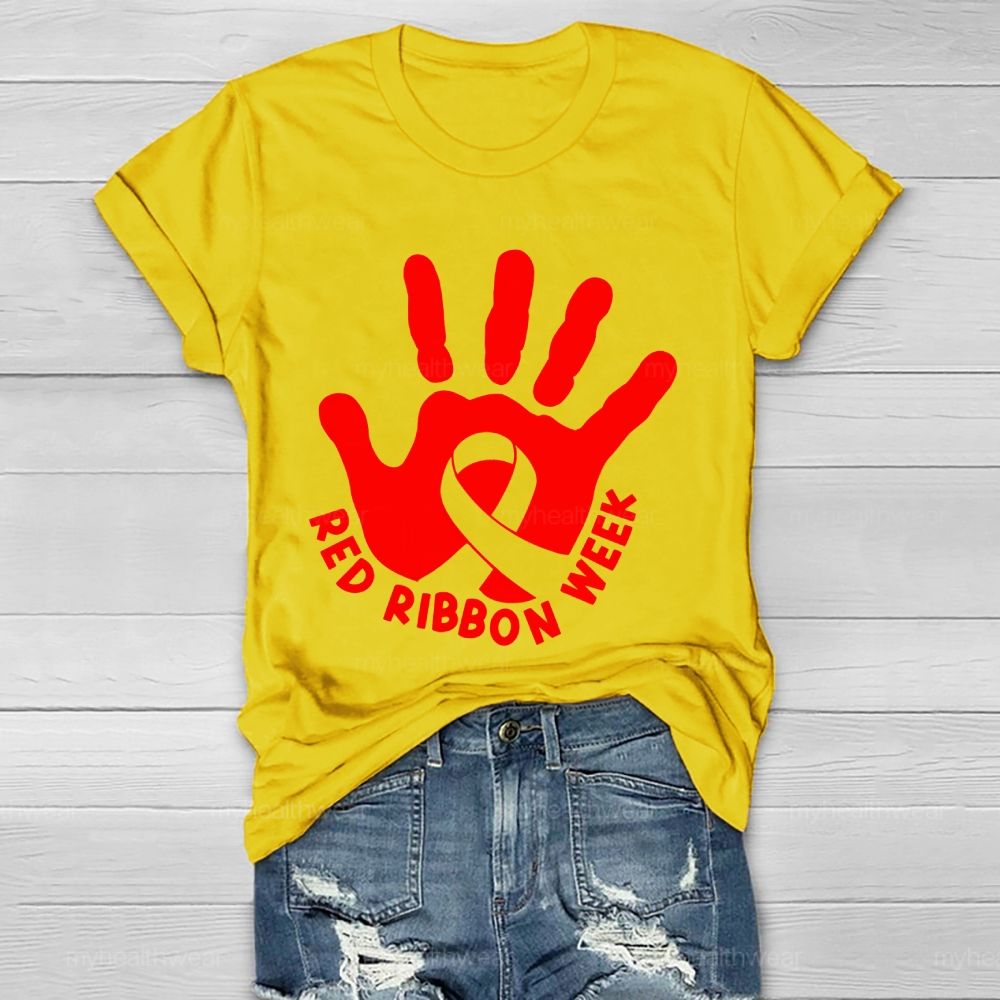 Red Ribbon Week Handprint Healthwear T-shirt